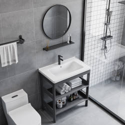 Floor-Standing Washbasin Small Apartment Cabinet Combination Balcony Ceramic Basin Washbasin Bathroom Wash Basin Space Aluminum