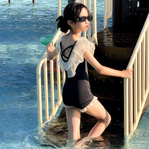 
Girls swimsuits for summer new children's fashionable one-piece flat-angle swimsuits for girls lace internet celebrity high-value swimsuits