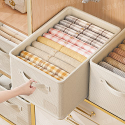 Cotton and Linen Clothes Storage Basket Wardrobe Layering Organizer Foldable Household Storage Box Pants Clothing Storage Box
