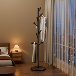 Solid Wood Clothes Rack, Household Clothes Drying Rack, Floor-Standing Bedroom and Living Room Coat Rack, Simple Clothes Rack, Vertical Beech Wood Clothes Drying Rod