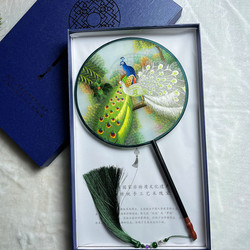 Suzhou Pure Handmade Double-Sided Embroidered Vintage Round Fan, Ancient Style Hanfu Dance Fan, Traditional Chinese Style Long-Handled Fan, Craft Fan