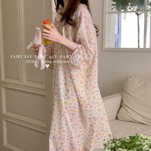 FAIRY SAY two -color cutting flower nightdress Korean fresh spring summer crushing bows cotton home dress skirt
