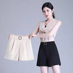 Elastic High-Waisted Fashionable Shorts for Women, Suitable for Spring and Summer, Versatile, Slimming, Stylish, Casual Wide-Leg Shorts for Petite Women