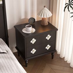 French-Style Vintage Bedside Table, Solid Wood Small Storage Black Mid-Century Style Storage Cabinet, Home Bedroom Bedside Cabinet
