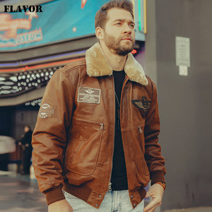 Autumn and winter new leather leather clothes men's beautiful large size sleeve collar collar plus cotton men's A2 pilot leather jacket short