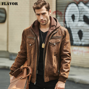 Autumn and winter new leather leather coat men's multi -zipper tidal locomotive leather jacket short can remove hooded and cotton leather jacket