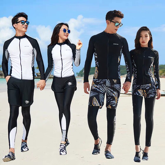 Wetsuit women's long-sleeved two-piece couple's trousers sun protection quick dry dry surfing swimsuit suit snorkeling suit water