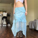 Amyway retro floral mesh skirt for women with high waist slimming irregular A-line long skirt