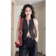 Gray double-zipper round neck slim knitted vest for women design slim and slim sweet and cool contrasting sleeveless top