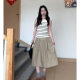 Elastic high waist pocket splicing skirt for women 2025 new design versatile slim and slim hips mid-skirt