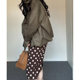 miu brown polka dot skirt for women retro relaxed elastic waist loose casual versatile mid-length A-line skirt