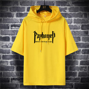 
Summer short-sleeved 300*0.5kg men's T-shirt with hooded half-sleeved casual fat man loose sports sweatshirt plus fat plus size hoodie