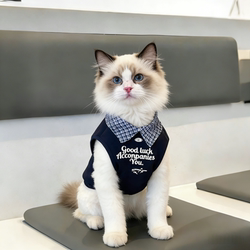 Cat Spring and Summer Clothes, Fake Two-Piece Polo Shirt, Pet Ragdoll Gold and Silver Gradient Blue Cat Clothes for Small and Medium-Sized Cats