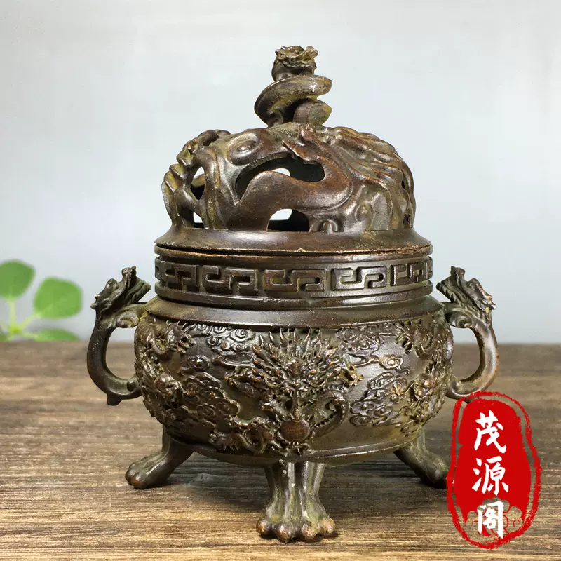 纯铜鎏金瑞兽朝天吼狮子熏香炉摆件家用茶道铜香炉摆件老铜器收藏