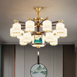 New Chinese-Style Living Room Chandelier, All-Copper, Solid Wood, Multi-Layer, Grand Chinese-Style Villa Lobby, Bedroom Main Light, Dining Room Lighting Fixtures
