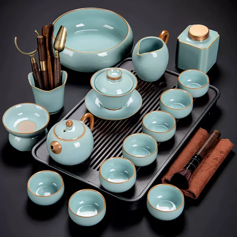 茶道具セット 青い花模様 陶器製茶道セット 青い花模様