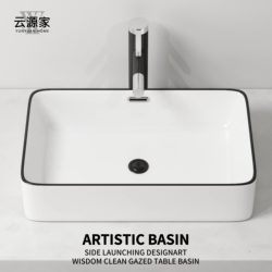 Black-Edged Ceramic Countertop Washbasin for Balcony Bathroom, Available in Various Sizes, Round or Square, for Home Use, Artistic Washbasin