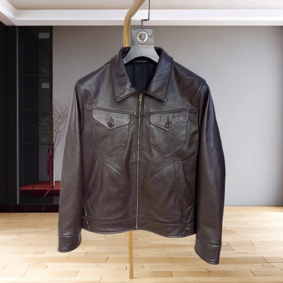 
Spring Mendoza Farmer Leather Jacket Men's Genuine Leather Jacket Men's Casual Heavy Jacket Ami Khaki