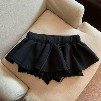 Black sexy flower bud skirt for women in summer hot hot girl skirts with pants skirts with high waist skirts A-line puffy miniskirt
