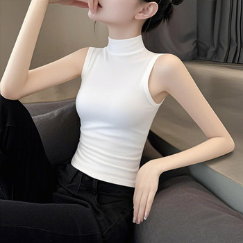 
Laiser ribbed half high neck sleeveless vest for women