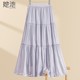 She Chi A-line skirt 2025 autumn clothes new women's clothing fresh and gentle style spliced ​​elastic waist midi skirt