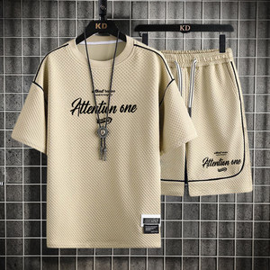 
2025 summer new waffle casual suit men loose and handsome teen sports shorts shorts two-piece set