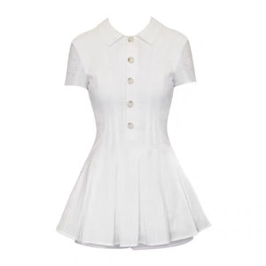 
Spot sweet and spicy design white dress for women's college style vertical texture shirt skirt A-line skirt pleated skirt