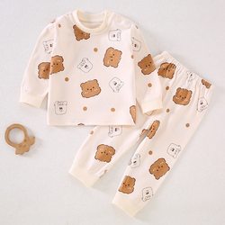 Baby Autumn Clothes and Pants, Pure Cotton Children's Underwear Set, Boys and Girls Baby Pajamas, Seamless Spring and Autumn Clothes, Soft and Breathable