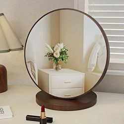 Wooden Desktop Makeup Mirror Bedroom Living Room Adjustable Desktop Round Mirror Dormitory Accessible Luxury Portable Popular Princess Mirror