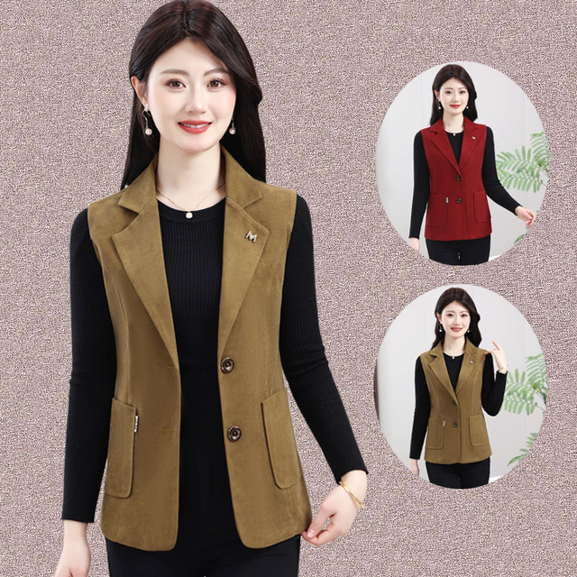 
Mother's spring and autumn thin suit vest middle-aged and elderly women's large size loose solid color short suit vest