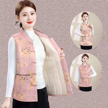 
Mom's new Chinese style autumn and winter buckle cotton vest middle-aged and elderly women's large size loose retro Chinese style top cotton horse clip