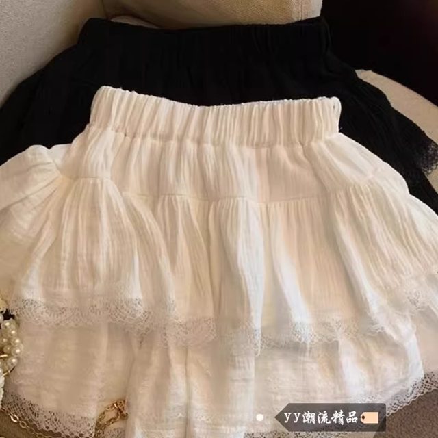 Large size white A-line lace cake skirt women's 2025 summer small princess puffy skirt short skirt