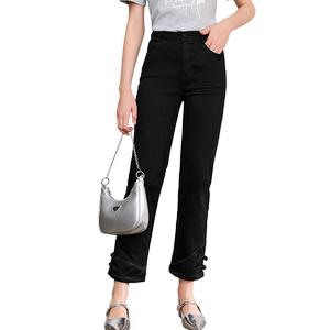 
betu Baitu New Chinese Style Buttoned Jeans for Women 2025 Summer New Black High Waist Pencil Pants