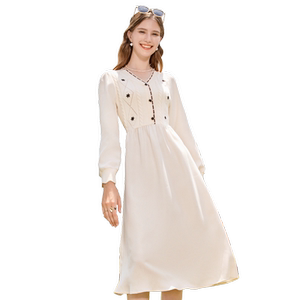 
betu Baitu Women's 2024 autumn clothing new age-reducing high waist slimming embroidered V-neck knitted dress