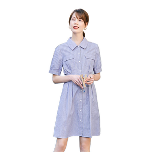 Betu Baitu short-sleeved dress for women French striped workwear high-waisted niche A-line skirt 2024 autumn outfit new style
