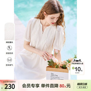 
betu Baitu white lace temperament dress 2025 summer new short-sleeved fairy-style skirt long skirt