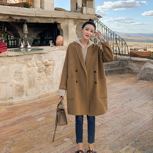 
2025 new mid-length double-sided woolen jacket with large size fat mm slimming cashmere coat for women