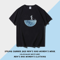 Astronaut Space Collaboration T-Shirt for Men and Women, Trendy Loose Hong Kong Style, Large Size Pure Cotton Short-Sleeve T-Shirt