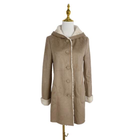 
New style of foreign trade women's fashion Korean version of suede hooded jacket single-breasted fur integrated coat