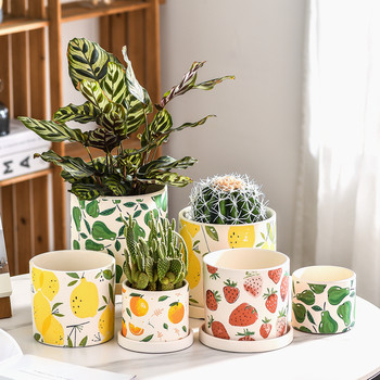 Cartoon fruit ceramic flowerpot strawberry lemon pattern