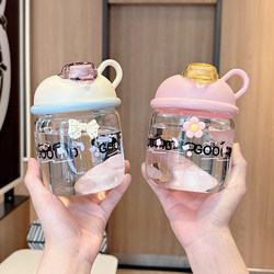 Cute Portable Glass Cup for Girls, High-Looking and Compact, Large-Capacity Water Cup for Students, High-Temperature Resistant Direct Drinking Cup