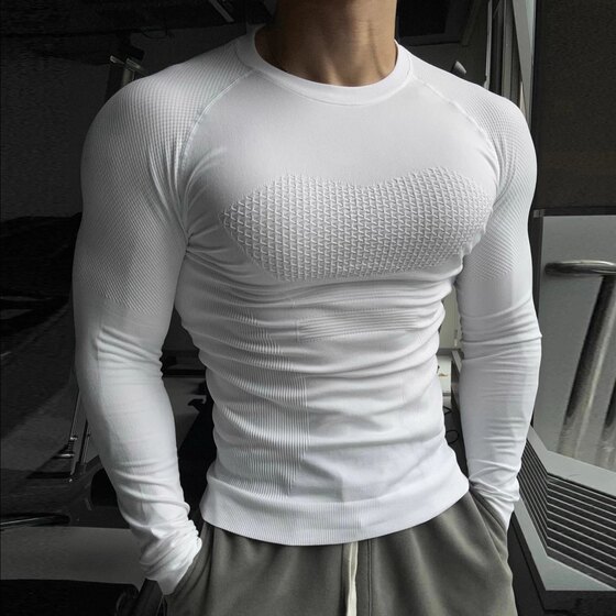 
Light Weight professional seamless large expansion fitness clothing men's breathable quick-drying moisture-absorbent tight long-sleeved T-shirt
