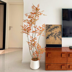 Artificial Plant Nandina Bamboo Large High-End Light Luxury Living Room Fake Flowers Indoor Bionic Green Plant Decoration Floor-Standing Fake Potted Plant