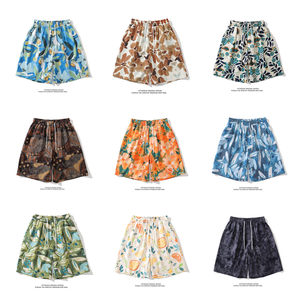 Httaosup port wind retro floral shorts male vintage oil painting Hawaiian wind couple casual beach pants