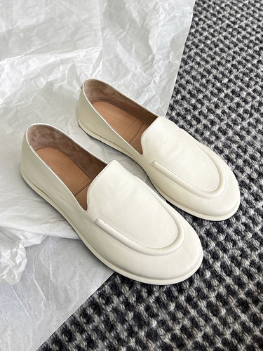 Белые лоферы, обувь, в корейском стиле, мягкая подошва, из натуральной кожи