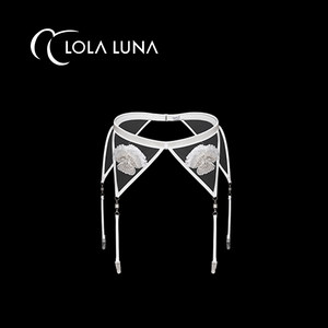 
LOLALUNA Art Underwear [Moonlight Heart] Fantasy White Sexy Lace Temptation Transparent Garter Stockings for Women