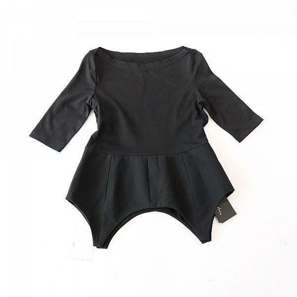 New spring and summer women's mid-sleeved T-shirt shirt with one-length collar pullover slim side zipper splicing irregular top F6S
