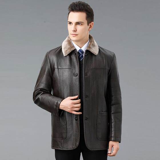 
Autumn and winter new Haining genuine leather clothing for middle-aged and older men with fur 2012-A one-piece plus thick velvet to keep warm and extra outer