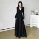 DARLINGAGA French temperament lace spliced ​​neck strap deep V-neck dress for women black trouser a-line skirt long skirt