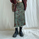 DARINGAGA new Chinese dark pattern print retro skirt for women with high waist smudged black ears versatile midi skirt